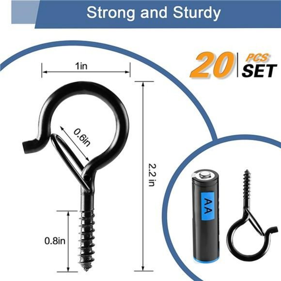 20 PCS Q Hanger Hooks with Safety Buckle, Windproof Screw Hooks 2.2 ", Black - Picture 4 of 7